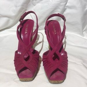 Prada suede and cork platform sandals